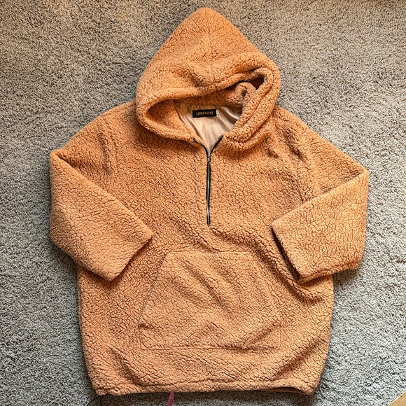 Lanshifei Oversized Fuzzy Sherpa Hooded Teddy Quarter Zip - Picture 2 of 11